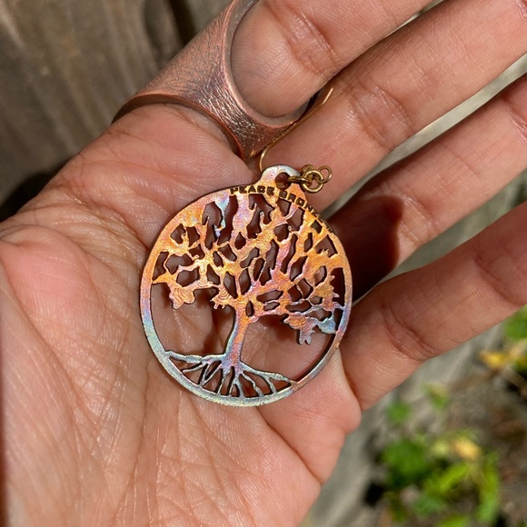 Tree of Life Iridescent Peace Bronze Earrings - Picture 2 of 9